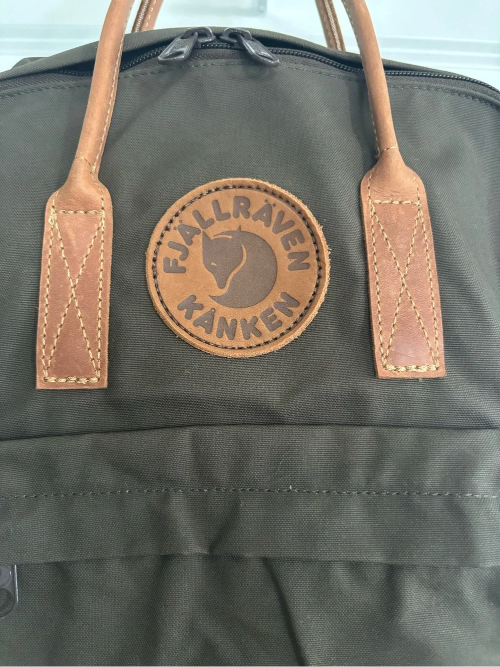 Kånken Leather-Handle Backpack in Dark Olive